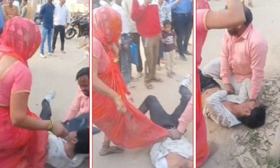 ಪೊಲೀಸ್ ಸ್ಟೇಷನ್ ಎದುರೇ ಯುವಕನಿಗೆ ಚಪ್ಪಲಿಯಿಂದ ಹೊಡೆದ ಮಹಿಳೆ