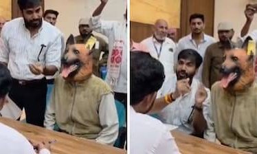 ನಾಯಿಯ ಮುಖವಾಡ ಧರಿಸಿ ಪಾಲಿಕೆ ವಿರುದ್ಧ ಪ್ರತಿಭಟನೆ