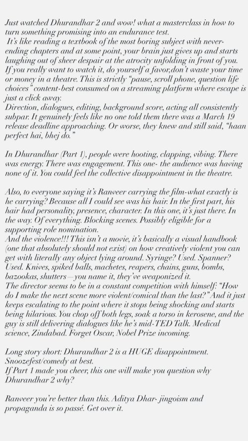 actress ramya review on ranveer singh starrer dhurandhar the revenge movie