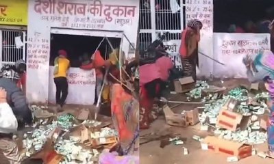 ಮದ್ಯದ ಅಂಗಡಿಗೆ ನುಗ್ಗಿ ಬಾಟಲಿಗಳನ್ನು ರೋಡಿಗೆ ಎಸೆದ ಮಹಿಳೆಯರು: ಕಾರಣ ಏನು?