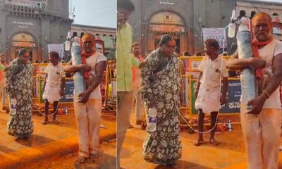 ಆಕ್ಸಿಜನ್ ಸಿಲಿಂಡರ್‌ ಸಮೇತ ತೆರಳಿ ಪತ್ನಿಗೆ ದೇವಿಯ ದರ್ಶನ ಮಾಡಿಸಿದ ಪತಿ