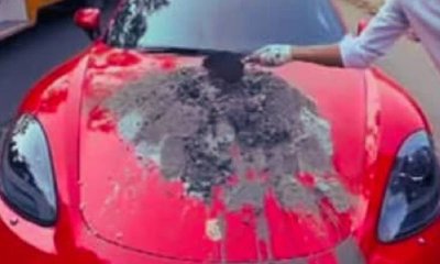 ಪೋರ್ಷೆ ಕಾರಿನ ಮೇಲೆ ಸಿಮೆಂಟ್ ಮಿಶ್ರಣ ಮಾಡಿ ರಸ್ತೆ ಗುಂಡಿ ಮುಚ್ಚಿದ ಉದ್ಯಮಿ