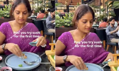 ಸುಶಿಯನ್ನು ಅನ್ನ- ಬೇಳೆಯಂತೆ ಕಲಸಿ ತಿಂದ ಮಹಿಳೆ: ವಿಡಿಯೊ ನೋಡಿ!