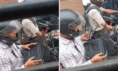 ಬೈಕ್‌ನಲ್ಲಿ ಲ್ಯಾಪ್‌ಟಾಪ್ ತೆರೆದು ಕೆಲಸ ಮಾಡಿದ ವ್ಯಕ್ತಿ: ವಿಡಿಯೊ ವೈರಲ್