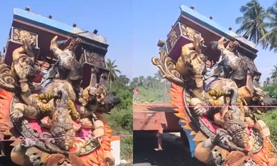 ಗಣೇಶ ಮೂರ್ತಿ ಸಾಗಿಸುವ ವೇಳೆ ವಿದ್ಯುತ್​ ಸ್ಪರ್ಶಿಸಿ ಇಬ್ಬರಿಗೆ ಗಾಯ!
