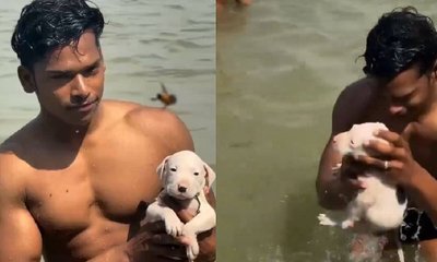 ಪುಟ್ಟ ನಾಯಿ ಮರಿಯನ್ನು ಗಂಗಾ ನದಿಯಲ್ಲಿ ಮುಳುಗಿಸಿದ ವ್ಯಕ್ತಿ