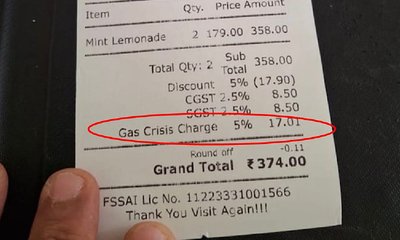 ಬೆಂಗಳೂರಿನ ಕೆಫೆಯಲ್ಲಿ ನಿಂಬೆ ಪಾನಕಕ್ಕೂ ಶೇ.5 ರಷ್ಟು ಗ್ಯಾಸ್‌ ಚಾರ್ಜ್‌