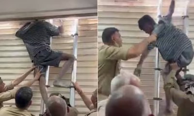 ದರೋಡೆ ಮಾಡಲು ಹೋಗಿ ಶಟರ್ ನಡುವೆ ಸಿಲುಕಿದ ಕಳ್ಳ: ವಿಡಿಯೊ ವೈರಲ್