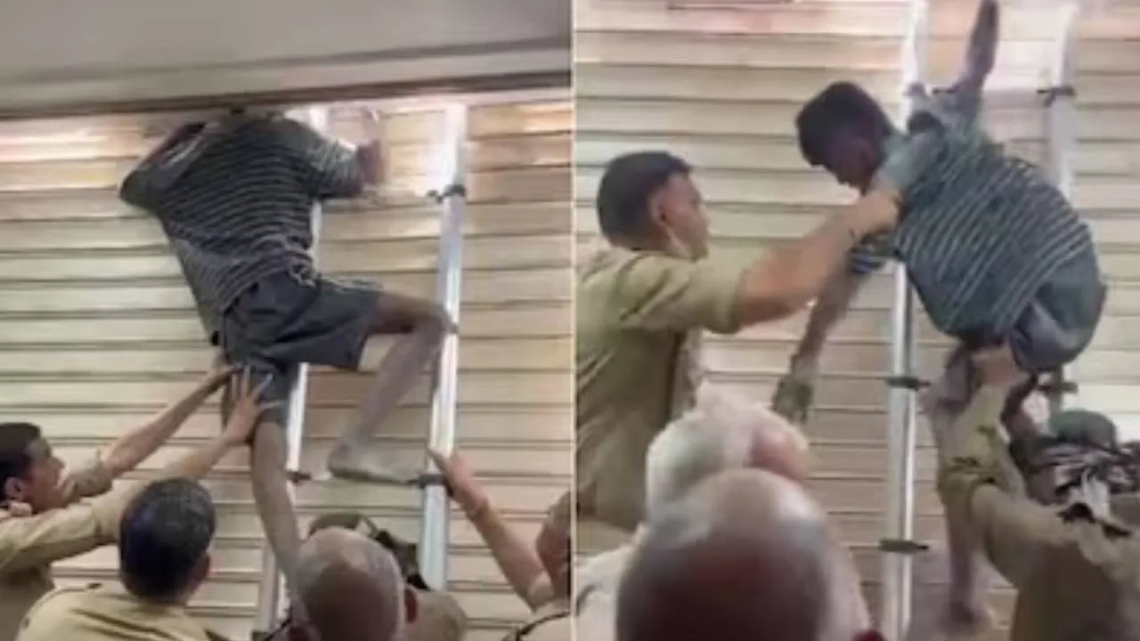 ಕ್ಲಿನಿಕ್‌ಗೆ ನುಗ್ಗಲು ಹೋಗಿ ಶಟರ್ ಮಧ್ಯೆಯೇ ಸಿಲುಕಿದ ಕಳ್ಳ: ವಿಡಿಯೊ ನೋಡಿ