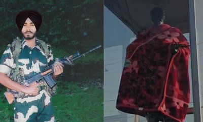 ಹುತಾತ್ಮ ಸೈನಿಕನ ಪ್ರತಿಮೆಗೆ ಕಂಬಳಿ ಹೊದಿಸಿದ ತಾಯಿ