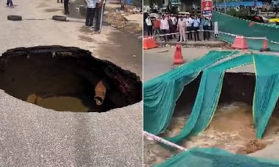 ಗುರುಗ್ರಾಮದಲ್ಲಿ ಕುಸಿದ ರಸ್ತೆ: ಬೃಹತ್ ಗುಂಡಿ ಕಂಡು ಸ್ಥಳೀಯರ ಆತಂಕ