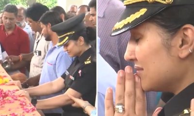 ಹೆಲಿಕಾಪ್ಟರ್‌ ಪತನದಲ್ಲಿ ಮಡಿದ ಪತಿಗೆ ವಿದಾಯ ಸಲ್ಲಿಸಿದ ಸೇನಾಧಿಕಾರಿ