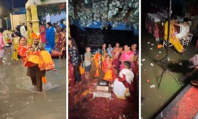 ಮದುವೆ ಮಂಟಪಕ್ಕೆ ನುಗ್ಗಿದ ನೀರು: ಮದುಮಗಳನ್ನು ಎತ್ತಿಕೊಂಡ ವರ