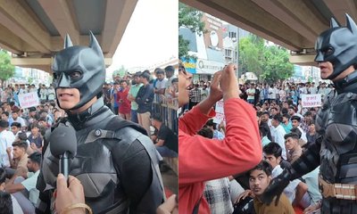 ಇಂದೋರ್‌ನ ನೀಟ್ ಪ್ರತಿಭಟನೆಯಲ್ಲಿ ಗಮನ ಸೆಳೆದ ʼಬ್ಯಾಟ್‌ಮ್ಯಾನ್‌ʼ
