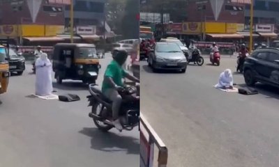 ಜನ ನಿಬಿಡ ರಸ್ತೆ ಮಧ್ಯಯೇ ನಮಾಜ್ ಮಾಡಿದ ಮಹಿಳೆ!