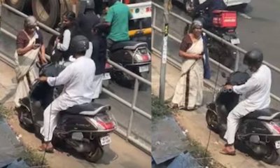 ಪಾದಚಾರಿ ಮಾರ್ಗವನ್ನು ಬಳಸಿದ ಸ್ಕೂಟರ್ ಸವಾರನಿಗೆ ಎಚ್ಚರಿಕೆ ನೀಡಿದ ಅಜ್ಜಿ!