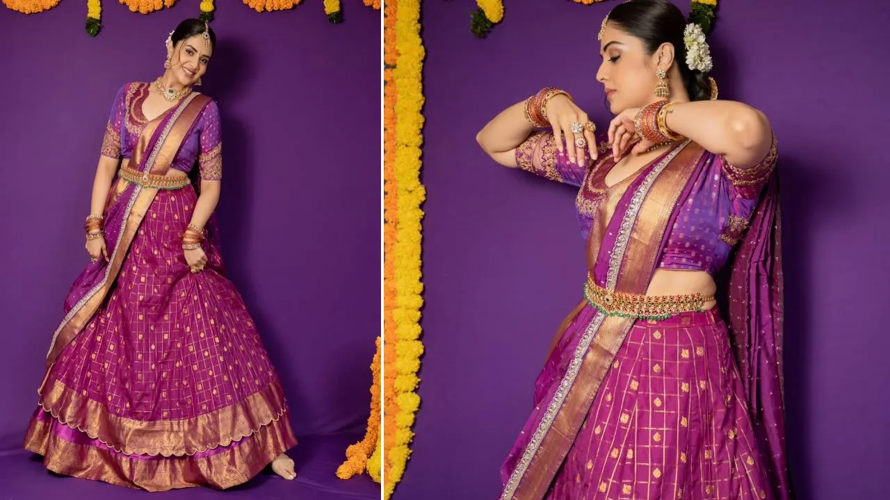 Langa-Davani Fashion 2026: ಫೆಸ್ಟೀವ್‌ ಸೀಸನ್‌ನಲ್ಲಿ ಟ್ರೆಂಡಿಯಾದ ಶ್ರೀಮುಖಿಯ ಲೇಯರ್ಡ್ ಲಂಗ-ದಾವಣಿ - Image 3