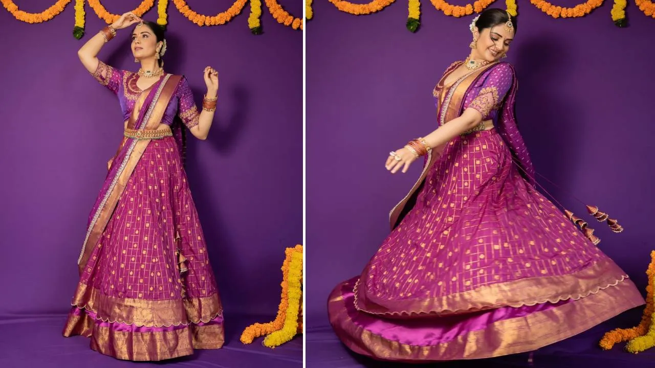Langa-Davani Fashion 2026: ಫೆಸ್ಟೀವ್‌ ಸೀಸನ್‌ನಲ್ಲಿ ಟ್ರೆಂಡಿಯಾದ ಶ್ರೀಮುಖಿಯ ಲೇಯರ್ಡ್ ಲಂಗ-ದಾವಣಿ - Image 2