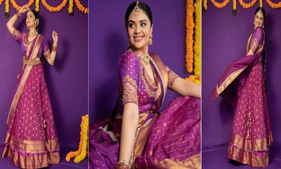 ಫೆಸ್ಟೀವ್‌ ಸೀಸನ್‌ನಲ್ಲಿ ಟ್ರೆಂಡಿಯಾದ ಶ್ರೀಮುಖಿಯ ಲೇಯರ್ಡ್ ಲಂಗ-ದಾವಣಿ