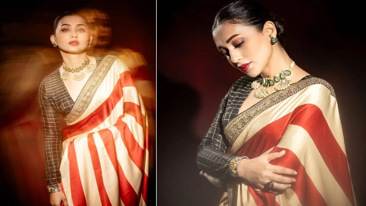 Saree Fashion 2026: ಸ್ಟ್ರೈಪ್ಸ್ ಸೀರೆಗೂ ಶುರುವಾಯ್ತು ಮಿಕ್ಸ್ ಮ್ಯಾಚ್‌ ಚೆಕ್ಸ್ ಬ್ಲೌಸ್‌ ಸ್ಟೈಲಿಂಗ್‌ - Image 3