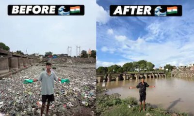 ಅಧಿಕಾರಿಗಳಿಗೆ ಕಾಯದೆ ಕಲುಷಿತ ನದಿಯ ನೈರ್ಮಲ್ಯಕ್ಕಿಳಿದ ಯುವಕ!