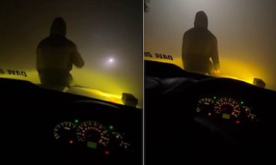 ಕಾರಿನ ಬಾನೆಟ್ ಮೇಲೆ ಕುಳಿತು ಅಪಾಯಕಾರಿ ಸಾಹಸಕ್ಕೆ ಮುಂದಾದ ಯುವಕ!