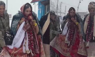 ಭಾರೀ ಹಿಮಪಾತ ನಡುವೆ ಮದುವೆಯಾದ ಜೋಡಿ!