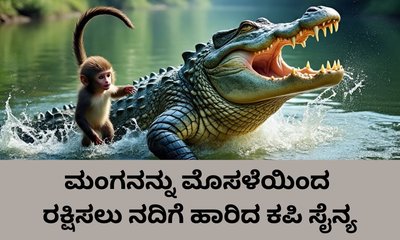 ಮೊಸಳೆ ಬಾಯಿಗೆ ಸಿಕ್ಕ ಸಹಚರನನ್ನು ಕಾಪಾಡಲು ನದಿಗೆ ಹಾರಿ ಮಂಗಗಳು
