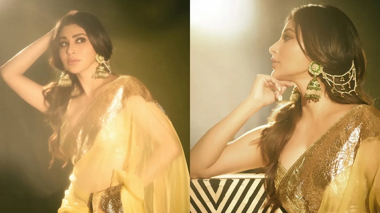 Mouni Roy:  ಗೋಲ್ಡನ್‌ ಕಲರ್‌ ಸೀರೆಯಲ್ಲಿ ಮಿಂಚಿದ ಬೆಂಗಾಲಿ ಬೆಡಗಿ ಮೌನಿ ರಾಯ್‌; ಫೋಟೋಸ್‌  ನೋಡಿ - Image 4