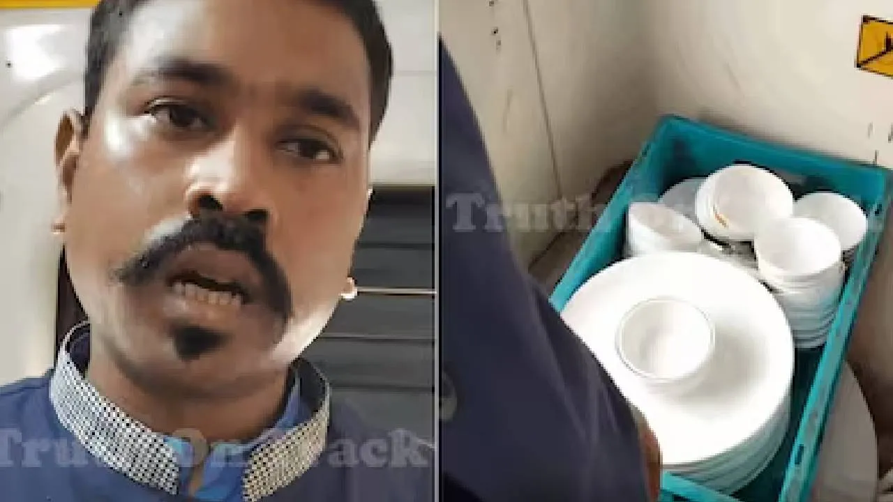 ರೈಲಿನ ಶೌಚಾಲಯದಲ್ಲಿ ಊಟದ ತಟ್ಟೆಗಳನ್ನು ತೊಳೆದ ಸಿಬ್ಬಂದಿ: ಪ್ರಯಾಣಿಕರ ಸುರಕ್ಷತೆ ಬಗ್ಗೆ ನೆಟ್ಟಿಗರ ಆಕ್ರೋಶ!