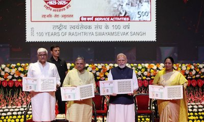 ಆರ್‌ಎಸ್‌ಎಸ್‌ ಶತಮಾನೋತ್ಸವ; 100 ರೂ. ನಾಣ್ಯ, ಅಂಚೆ ಚೀಟಿ ಬಿಡುಗಡೆ