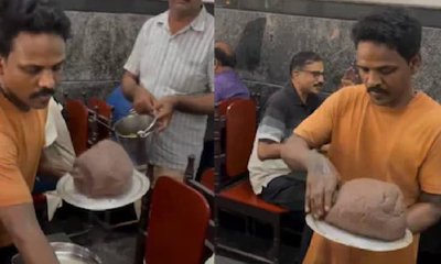 ಬರಿ ಕೈಯಲ್ಲಿ ರಾಗಿ ಮುದ್ದೆ ಬಡಿಸಿದ ರೆಸ್ಟೋರೆಂಟ್ ಸಿಬ್ಬಂದಿ