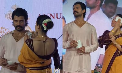 ವೇದಿಕೆಯಲ್ಲೇ ಪತಿಯ ಬೆವರು ಒರೆಸಿದ ರಶ್ಮಿಕಾ;  ವಿಡಿಯೊ ವೈರಲ್‌