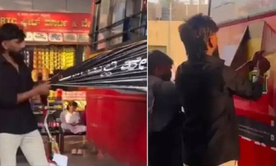 ಕೆಎಸ್‌ಆರ್‌ಟಿಸಿ ಬಸ್‌ನಿಂದ ಗುಟ್ಕಾ ಜಾಹೀರಾತು ಕಿತ್ತೆಸೆದ ಯುವಕರ ತಂಡ