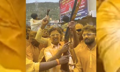 ಜಾತ್ರೆ ವೇಳೆ ಗಾಳಿಯಲ್ಲಿ ಗುಂಡು ಹಾರಿಸಿದ ರಮೇಶ್ ಜಾರಕಿಹೊಳಿ ಪುತ್ರ