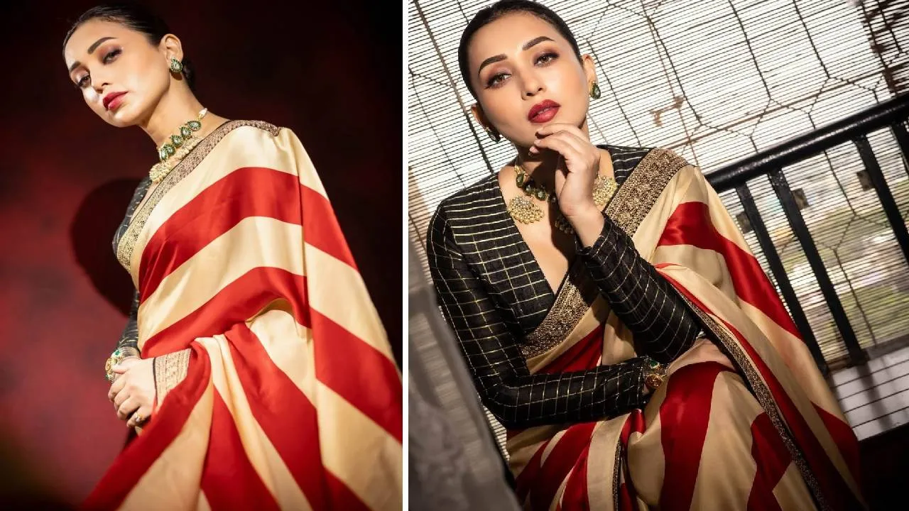 Saree Fashion 2026: ಸ್ಟ್ರೈಪ್ಸ್ ಸೀರೆಗೂ ಶುರುವಾಯ್ತು ಮಿಕ್ಸ್ ಮ್ಯಾಚ್‌ ಚೆಕ್ಸ್ ಬ್ಲೌಸ್‌ ಸ್ಟೈಲಿಂಗ್‌ - Image 1