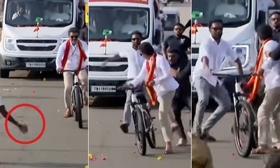 ಅಭಿಮಾನಿ ಎಸೆದ ಹೂವನ್ನು ಬಾಂಬ್‌ ಎಂದು ತಿಳಿದು  ಓಡಿದ ದಳಪತಿ ವಿಜಯ್‌