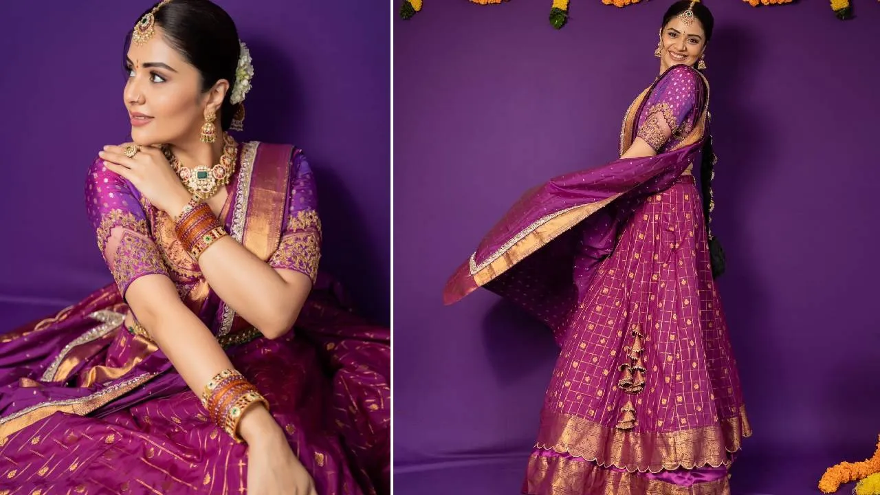 Langa-Davani Fashion 2026: ಫೆಸ್ಟೀವ್‌ ಸೀಸನ್‌ನಲ್ಲಿ ಟ್ರೆಂಡಿಯಾದ ಶ್ರೀಮುಖಿಯ ಲೇಯರ್ಡ್ ಲಂಗ-ದಾವಣಿ - Image 4