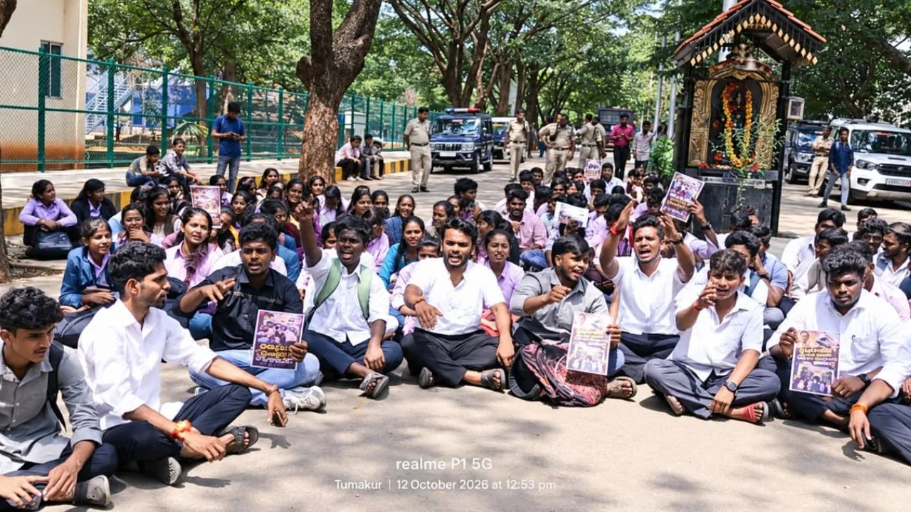 ತುಮಕೂರು ವಿವಿ ಆವರಣದಲ್ಲಿ ಹೆಲಿರೈಡ್‌ ವಿರೋಧಿಸಿ ಪ್ರತಿಭಟನೆ: ಹೆಲಿಕಾಪ್ಟರ್‌ಗೆ ಮುತ್ತಿಗೆ ಯತ್ನ