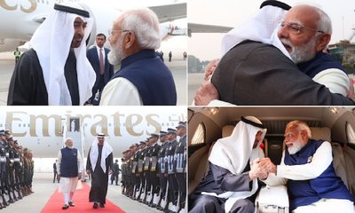 ವಿಮಾನ ನಿಲ್ದಾಣಕ್ಕೆ ತೆರಳಿ ಯುಎಇ ಅಧ್ಯಕ್ಷರನ್ನು ಬರಮಾಡಿಕೊಂಡ ಮೋದಿ
