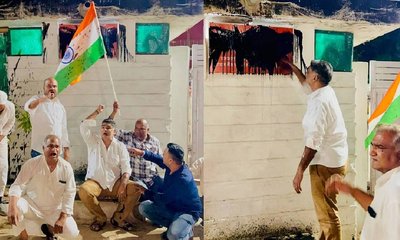 ಬಿಜೆಪಿ ಸಚಿವನ ಮನೆಯ ನಾಮಫಲಕಕ್ಕೆ ಮಸಿ ಬಳಿದ ಕಾಂಗ್ರೆಸ್ ನಾಯಕ