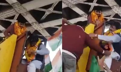 ಏಕತಾ ಓಟ ಕಾರ್ಯಕ್ರಮದಲ್ಲಿ ಕ್ರೇನ್‌ನಲ್ಲಿ ಸಿಲುಕಿದ ಬಿಜೆಪಿ ಸಂಸದ!