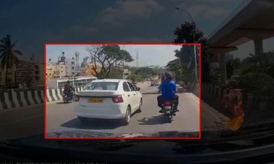 ಬೈಕ್‌ ಸವಾರನಿಗೆ ಉದ್ದೇಶಪೂರ್ವಕವಾಗಿ ಡಿಕ್ಕಿ ಹೊಡೆದ ಕ್ಯಾಬ್‌ ಚಾಲಕ!