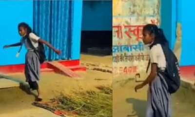 ಅಂಗವೈಕಲ್ಯವಿದ್ದರೂ ಶಾಲೆಗೆ ನಡೆದು ಹೋಗುತ್ತಿರುವ ವಿದ್ಯಾರ್ಥಿನಿ