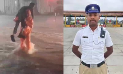 ಮಳೆಯಲ್ಲಿದ್ದ ದಿವ್ಯಾಂಗ ಯುವಕನನ್ನು ರಕ್ಷಿಸಿದ  ಬೆಂಗಳೂರು ಪೊಲೀಸ್