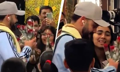 ರಾಯ್ಪುರದಲ್ಲಿ ಕೊಹ್ಲಿಗೆ  ಗುಲಾಬಿ ಹೂವುಗಳಿಂದ ಸ್ವಾಗತಿಸಿದ ಮಕ್ಕಳು