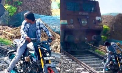 ರೀಲ್ಸ್ ಗಾಗಿ ರೈಲನ್ನು ಎಳೆಯಲು ಮುಂದಾದ ಯುವಕ: ಅಪಾಯಕಾರಿ ವಿಡಿಯೊ!