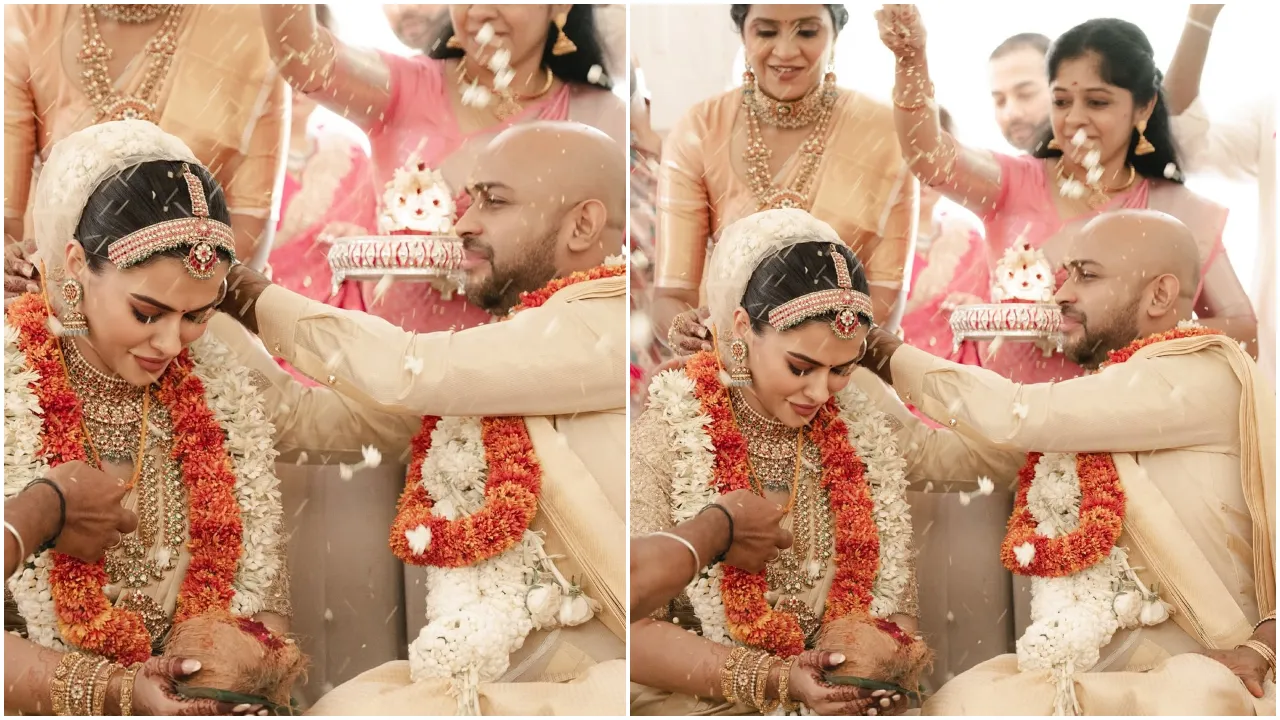 Photos: ನಟಿ ಶರ್ಮಿಳಾ ಮಾಂಡ್ರೆ ಈಗ ʻಮಿಸಸ್‌  ಸುಂದರಂʼ; ತಮಿಳು ನಿರ್ಮಾಪಕನ ಜೊತೆ ಕನ್ನಡ ನಟಿಯ ಮದುವೆಯ ಸುಂದರ ಕ್ಷಣಗಳು - Image 2