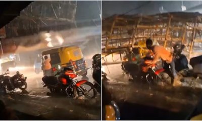 ಬಿರುಗಾಳಿ ಸಹಿತ ಭಾರಿ ಮಳೆ; ಆಟೋ ಮೇಲೆ ಕುಸಿದುಬಿತ್ತು ಹೋರ್ಡಿಂಗ್