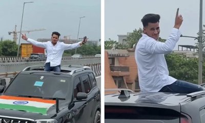 ಚಲಿಸುತ್ತಿದ್ದ ಕಾರ್‌ ಮೇಲೆ ಕೂತು ಜೋರಾಗಿ ಸಾಂಗ್‌ ಹಾಕಿ ಮೋಜು ಮಸ್ತಿ